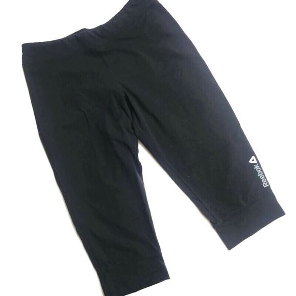 Reebok Play Dry Capri Legging Active Crop Pant Black Run Womens Sz Medium - Picture 2 of 8